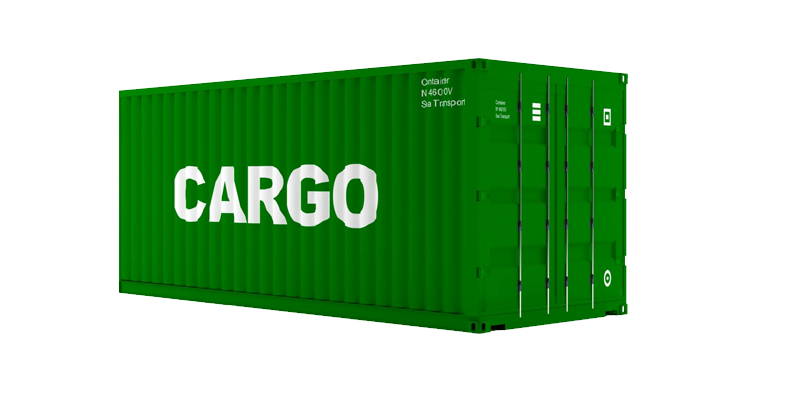 A green cargo container with the word " cargo " written on it.